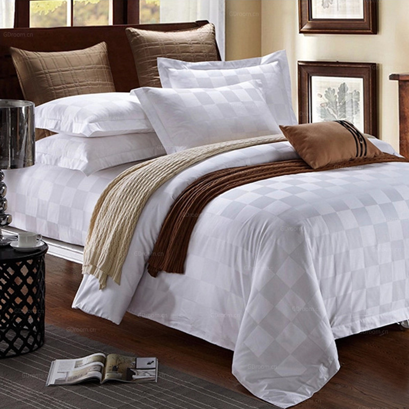 60支高密 格子酒店白色被套